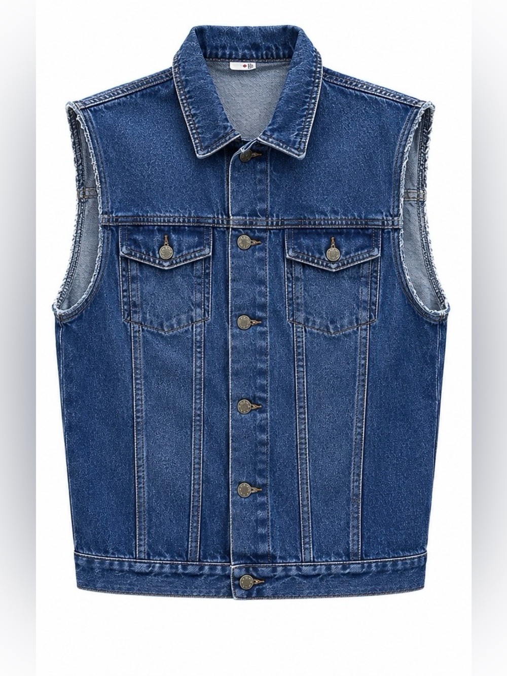Vintage Workwear Denim French Navy distressed Trucker Vest - oversized  XL